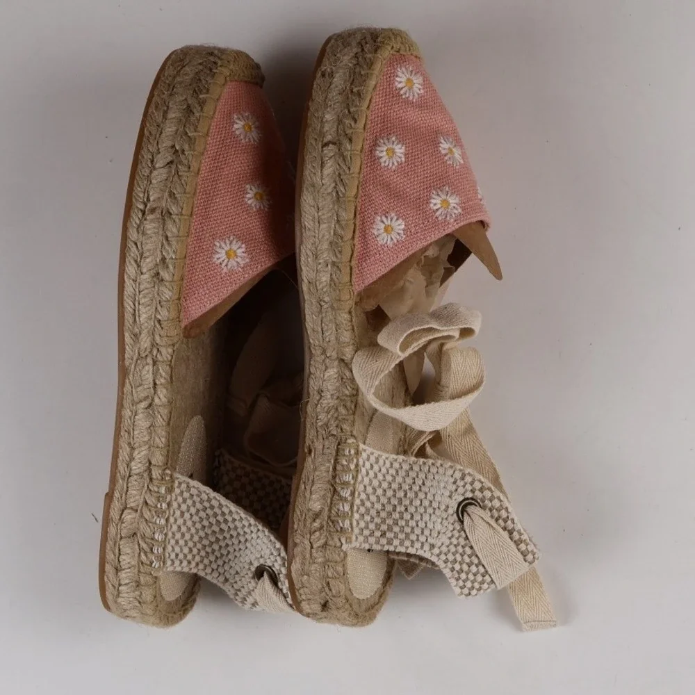 Soludos Espadrilles The Lauren Lace Up Dusty Rose Pink Daisy Floral 6 NWT